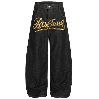 Oversized Embroidered Baggy Jeans - Thrashink