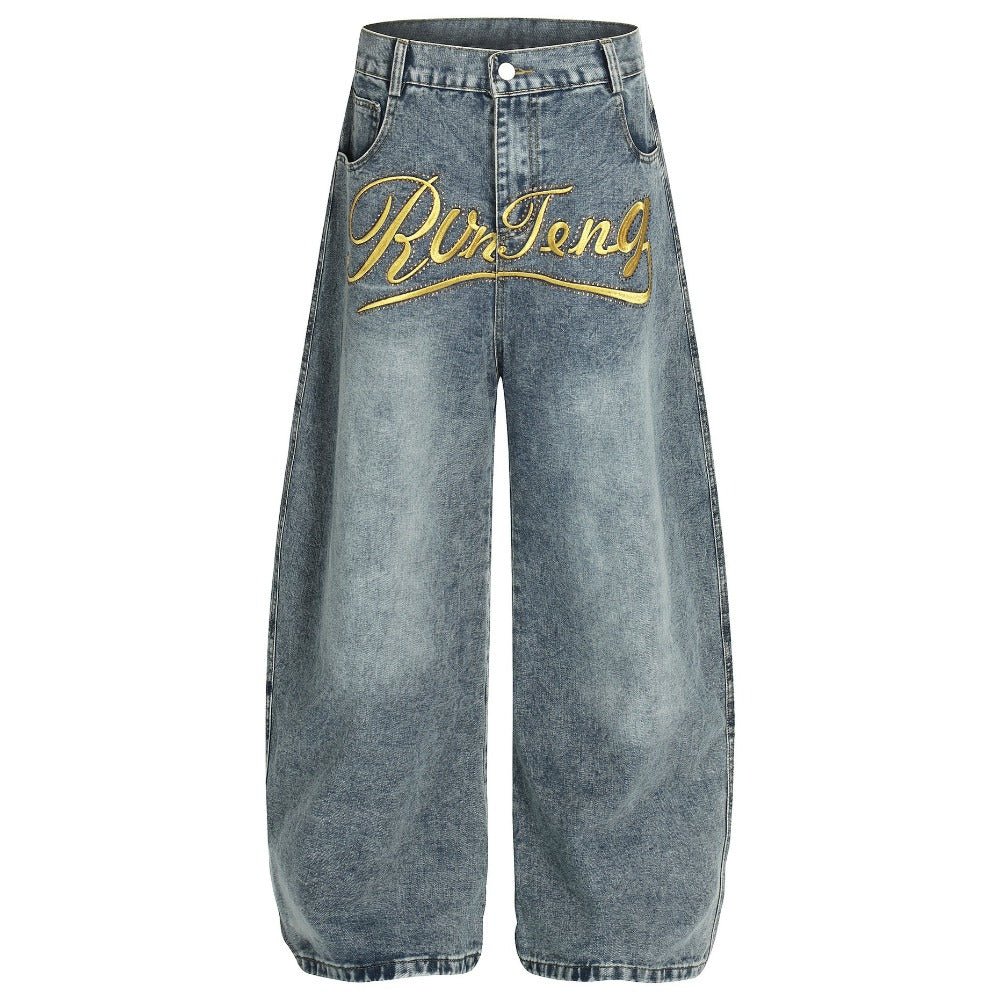 Oversized Embroidered Baggy Jeans - Thrashink