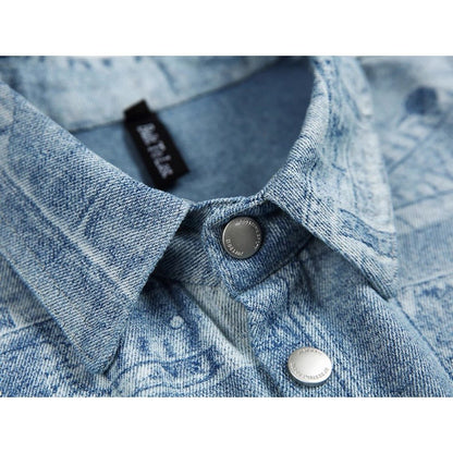 Patchwork Denim Short Sleeve Shirt - Thrashink