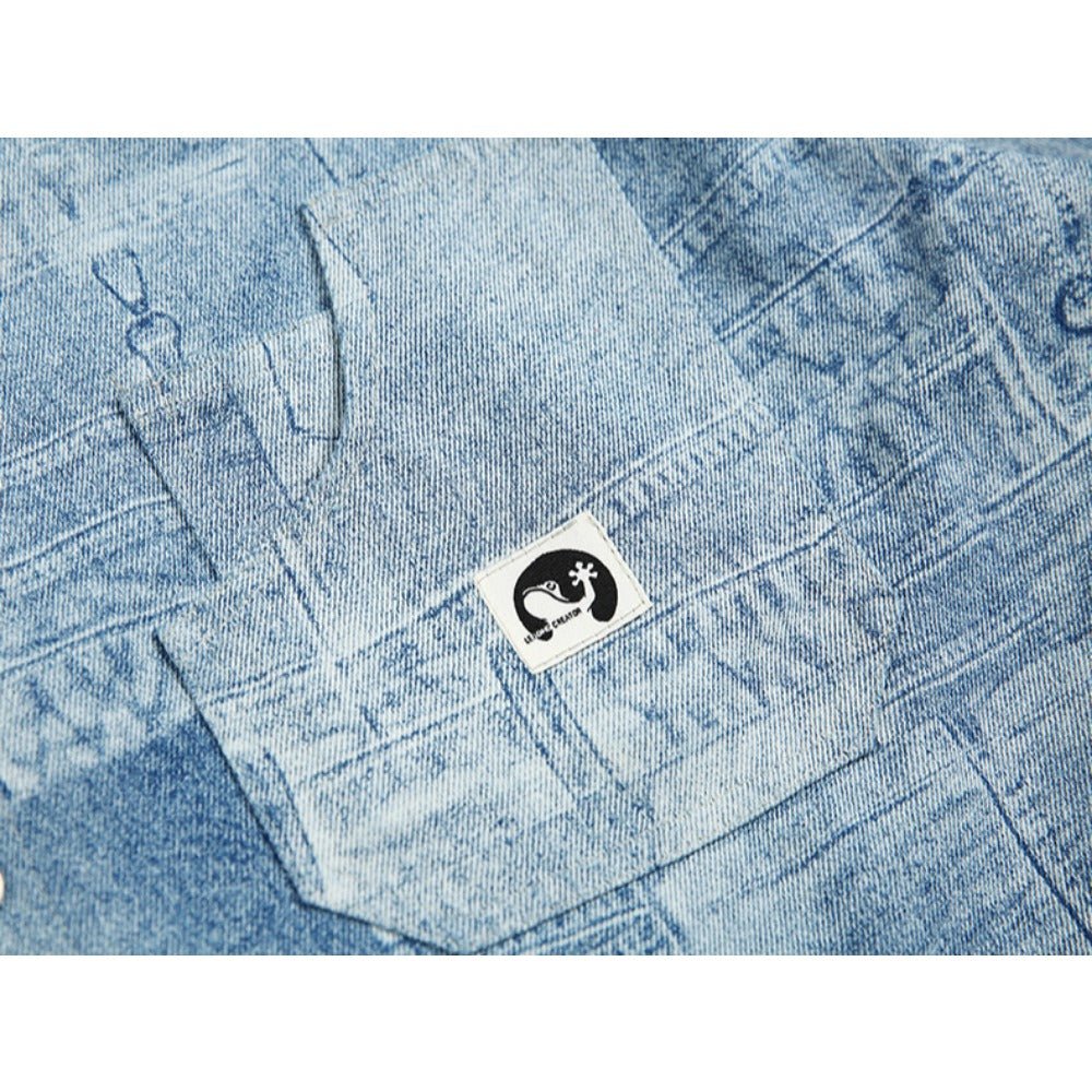 Patchwork Denim Short Sleeve Shirt - Thrashink