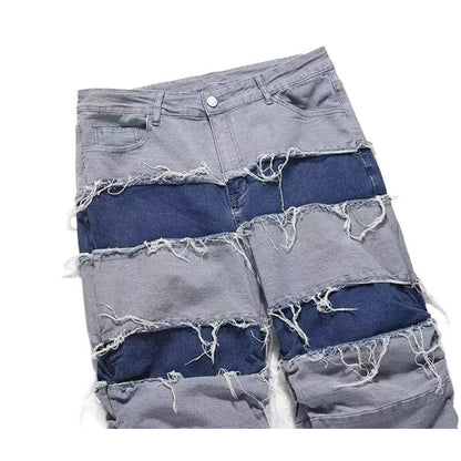 Patchwork Inner Zipper Destroyed Jeans - Thrashink