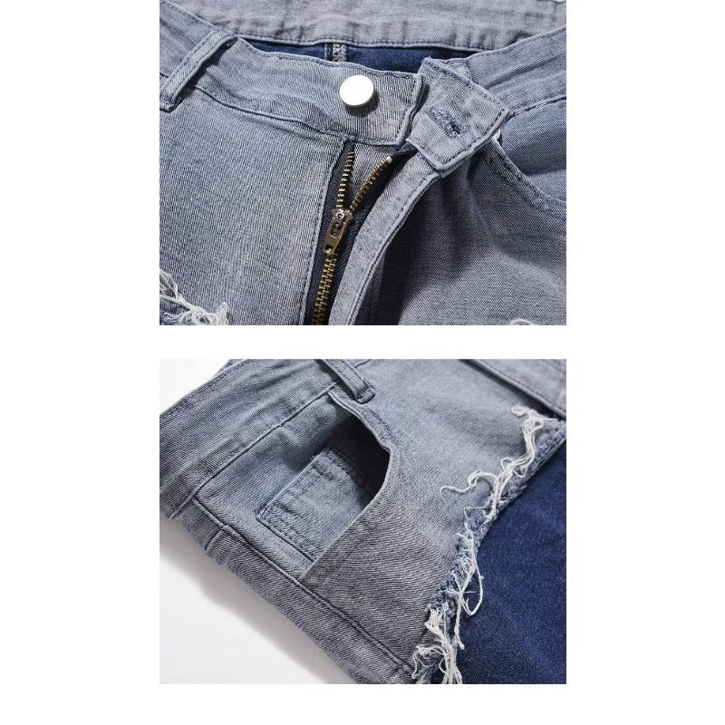 Patchwork Inner Zipper Destroyed Jeans - Thrashink