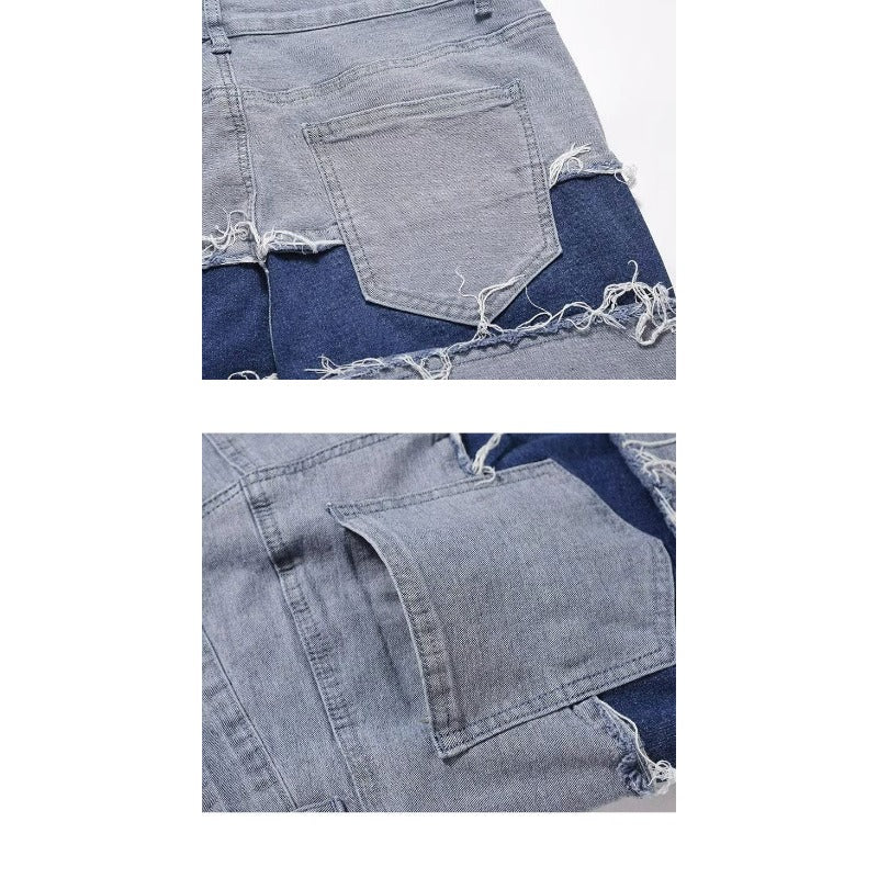 Patchwork Inner Zipper Destroyed Jeans - Thrashink