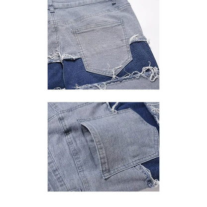 Patchwork Inner Zipper Destroyed Jeans - Thrashink