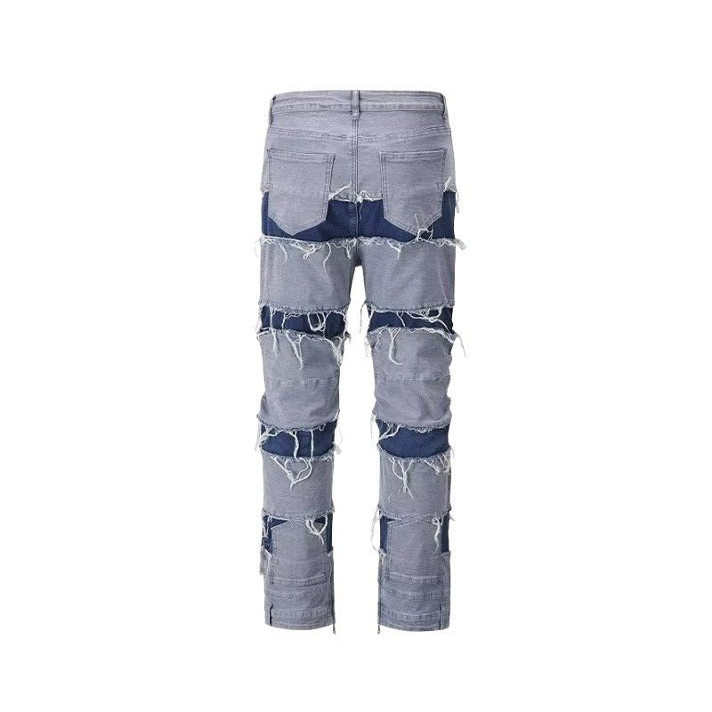 Patchwork Inner Zipper Destroyed Jeans - Thrashink