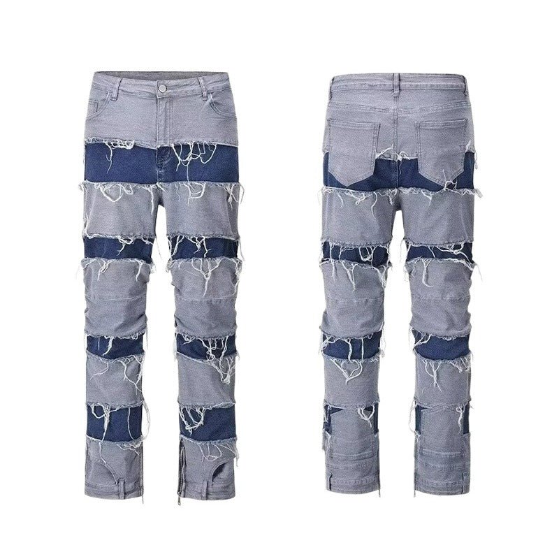Patchwork Inner Zipper Destroyed Jeans - Thrashink