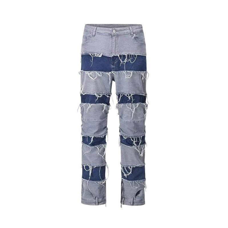 Patchwork Inner Zipper Destroyed Jeans - Thrashink