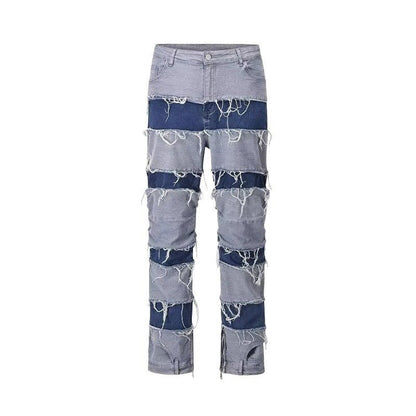 Patchwork Inner Zipper Destroyed Jeans - Thrashink