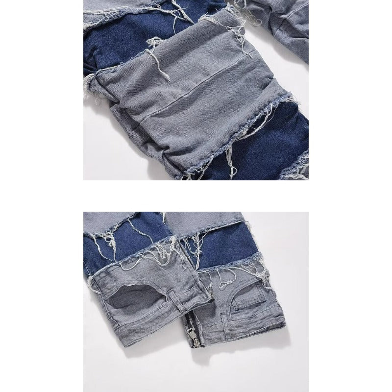 Patchwork Inner Zipper Destroyed Jeans - Thrashink