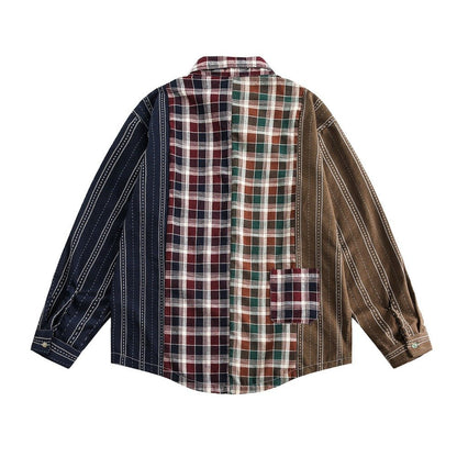 Patchwork Plaid Ruffle - Trimmed Shirt - Thrashink