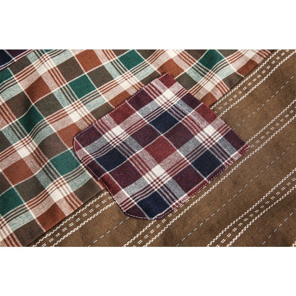 Patchwork Plaid Ruffle - Trimmed Shirt - Thrashink