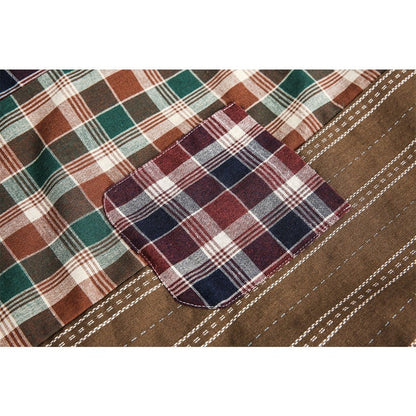 Patchwork Plaid Ruffle - Trimmed Shirt - Thrashink