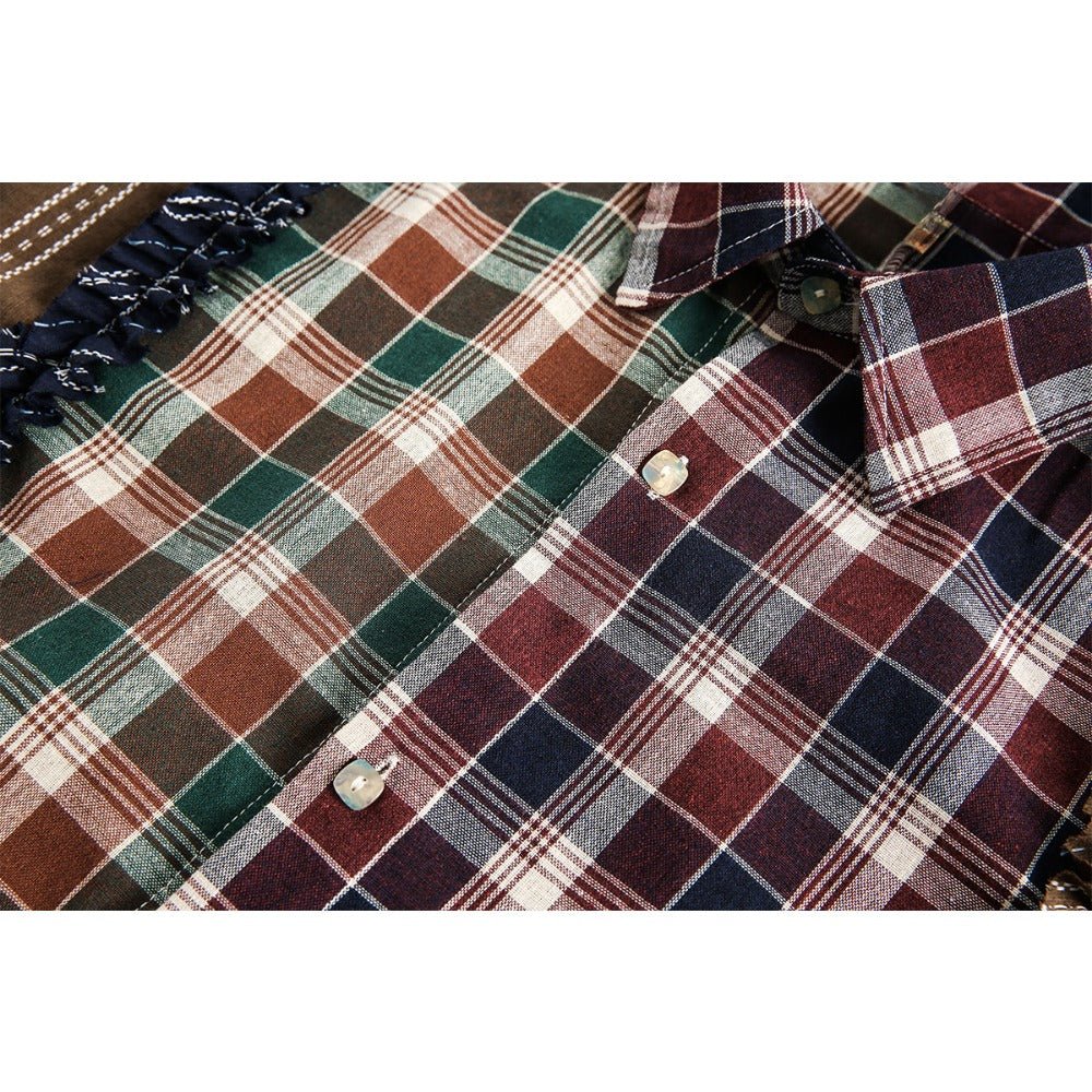 Patchwork Plaid Ruffle - Trimmed Shirt - Thrashink