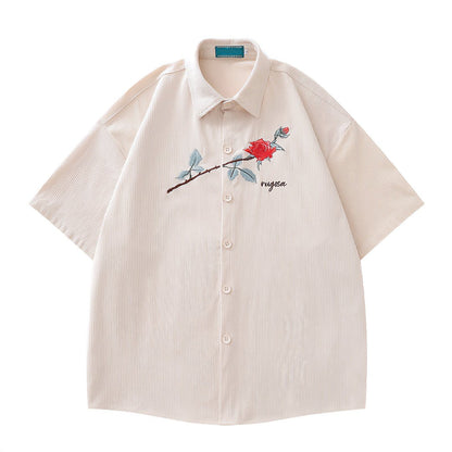 Pinned Rose Poplin Shirts - Thrashink