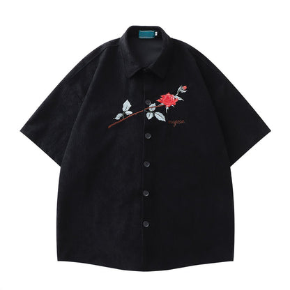 Pinned Rose Poplin Shirts - Thrashink