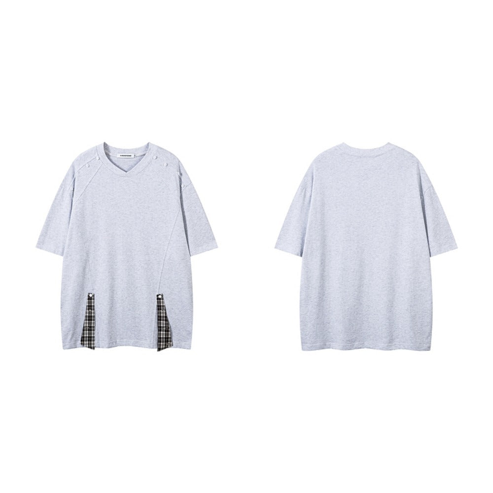 Plaid Deconstructed V - neck T-Shirt - Thrashink