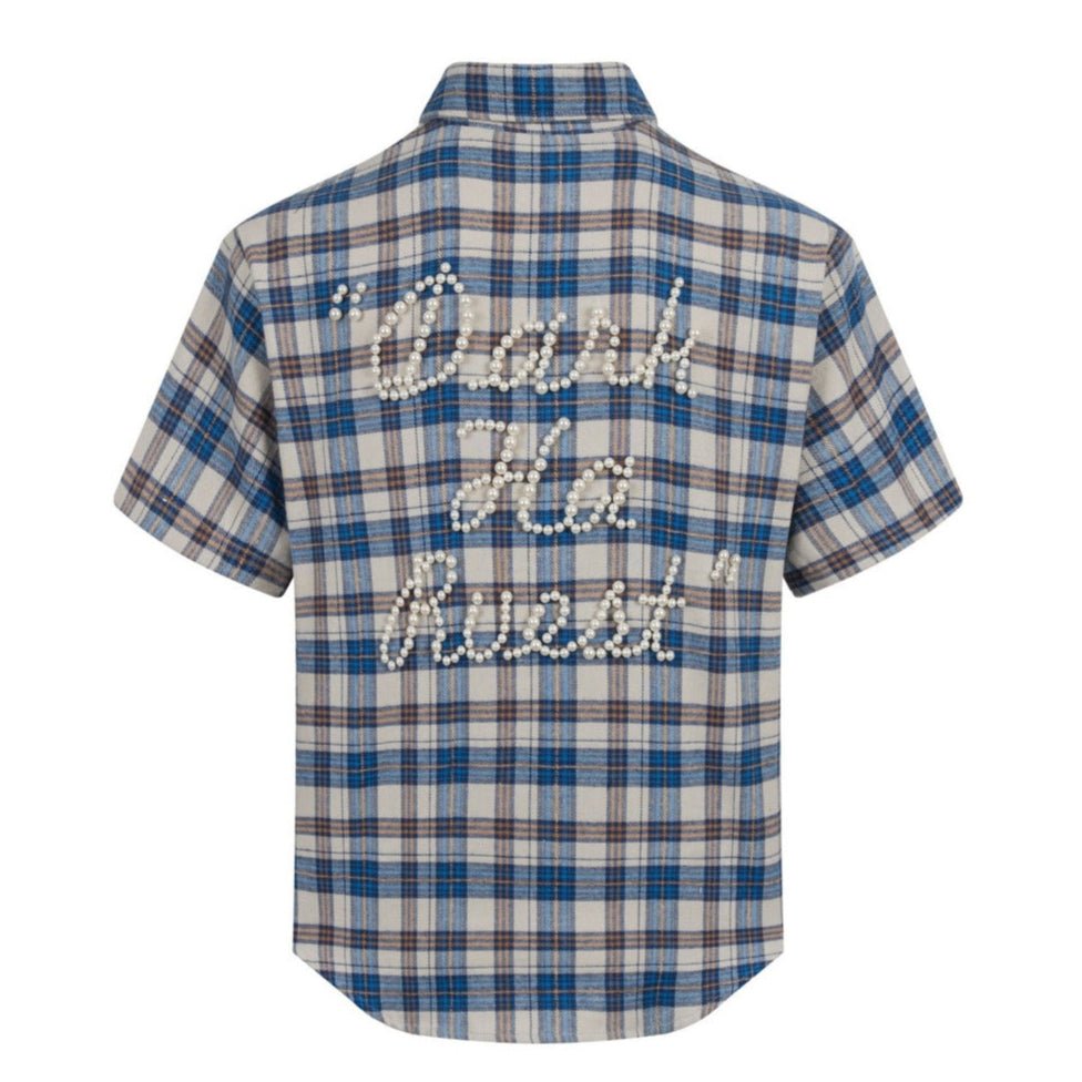 Plaid Pearl Embellished Shirt - Thrashink