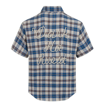Plaid Pearl Embellished Shirt - Thrashink