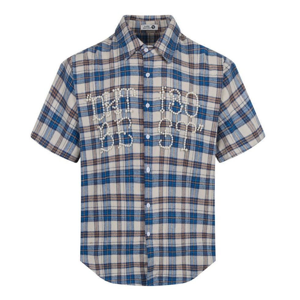 Plaid Pearl Embellished Shirt - Thrashink