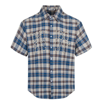 Plaid Pearl Embellished Shirt - Thrashink