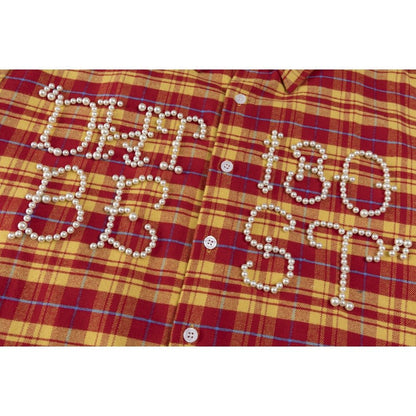 Plaid Pearl Embellished Shirt - Thrashink