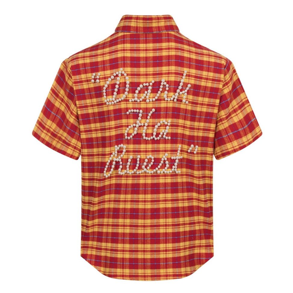 Plaid Pearl Embellished Shirt - Thrashink