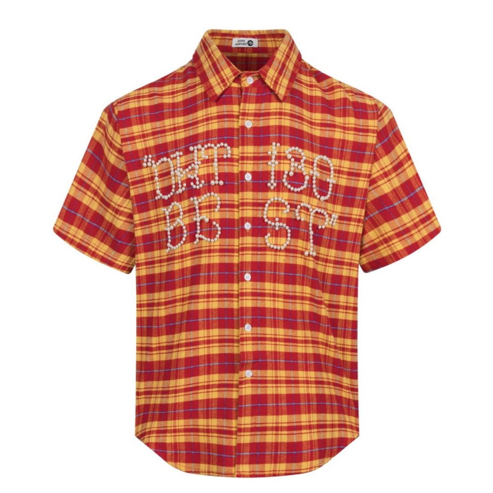 Plaid Pearl Embellished Shirt - Thrashink