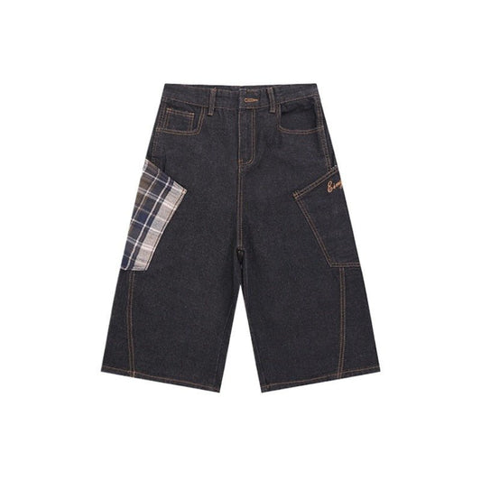 Plaid Pocket Capri Denim Shorts - Thrashink