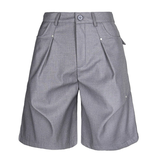 Pleated Rivet Suit Shorts - Thrashink