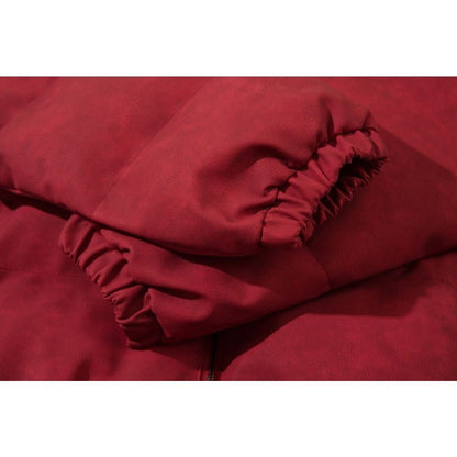 PU Leather Embroidered Letter Collar Padded Jacket - Thrashink