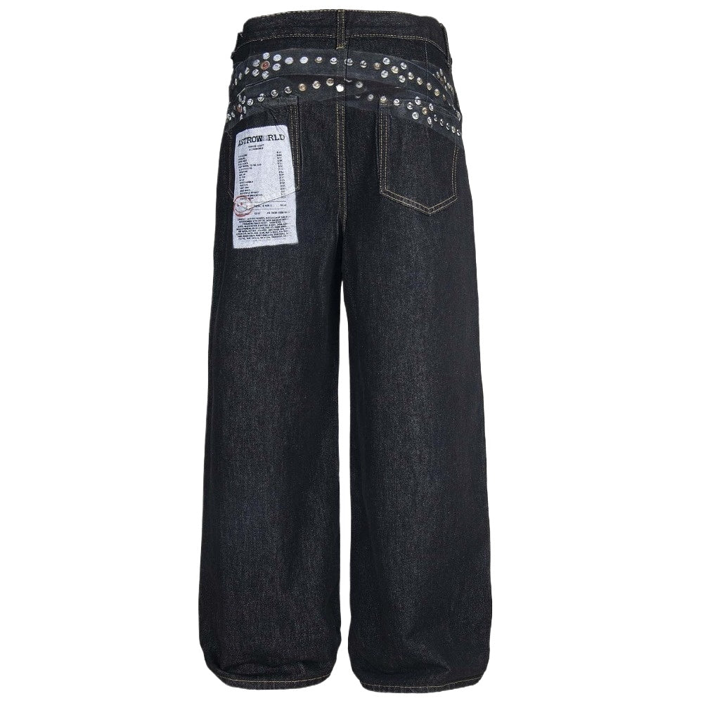 Punk Rivet Belt Badge Print Jeans - Thrashink