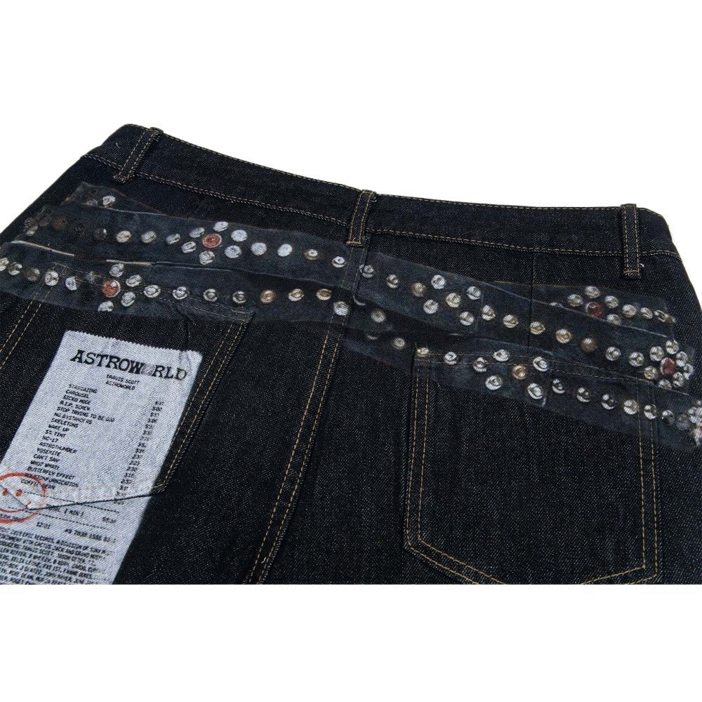 Punk Rivet Belt Badge Print Jeans - Thrashink
