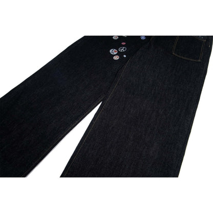 Punk Rivet Belt Badge Print Jeans - Thrashink