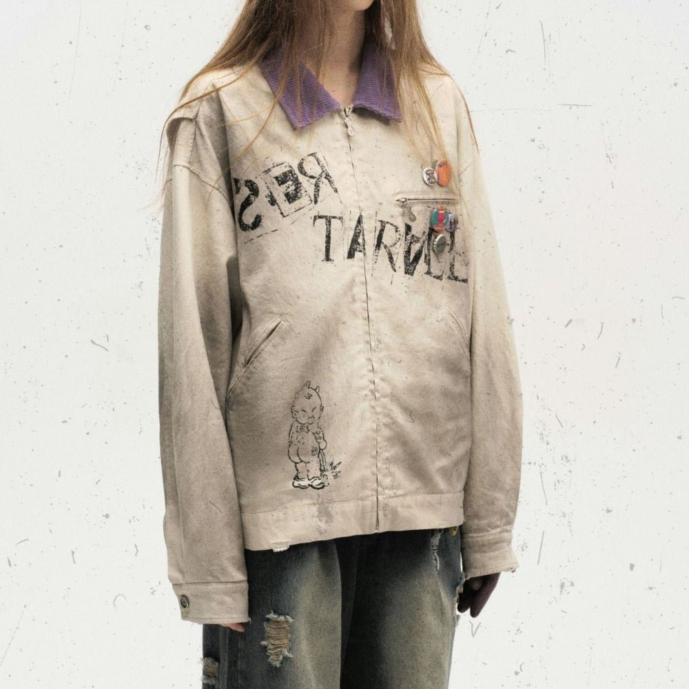 Purple Lapel Badge Contrast Jacket - Thrashink