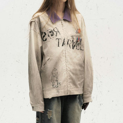 Purple Lapel Badge Contrast Jacket - Thrashink