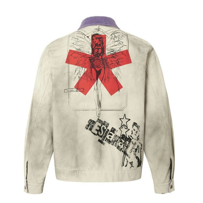 Purple Lapel Badge Contrast Jacket - Thrashink