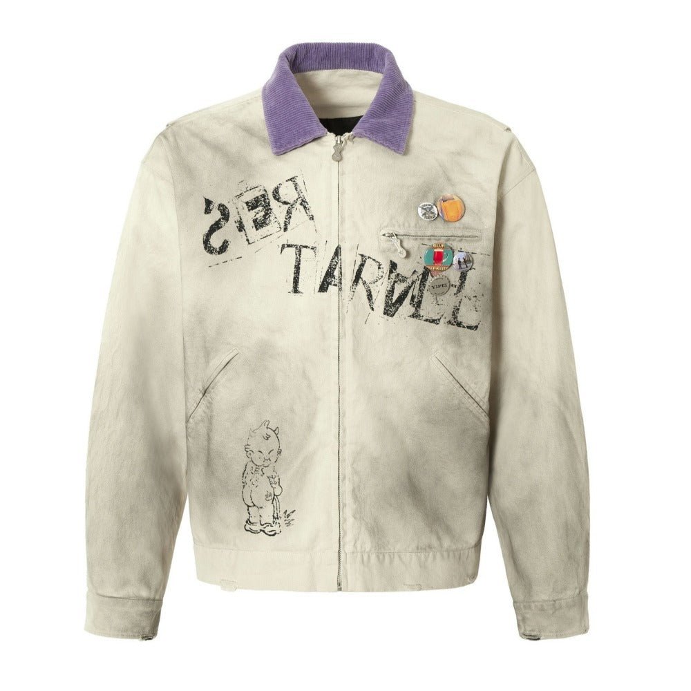 Purple Lapel Badge Contrast Jacket - Thrashink