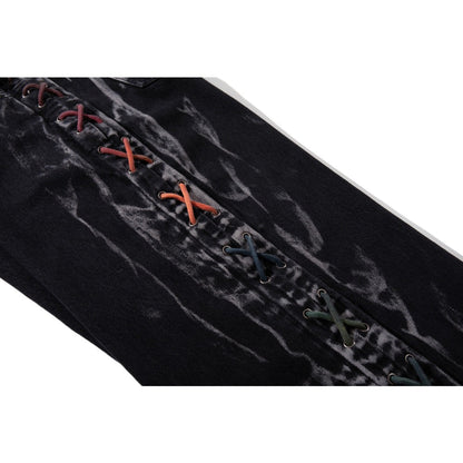Rainbow Lace - Up Wide - Leg Black Jeans - Thrashink