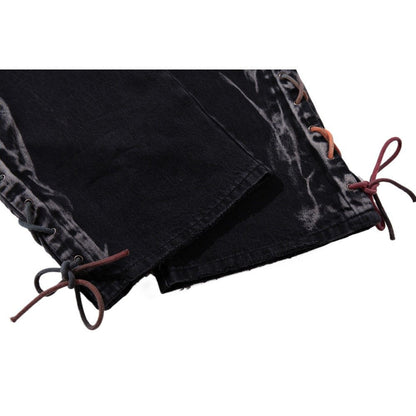 Rainbow Lace - Up Wide - Leg Black Jeans - Thrashink