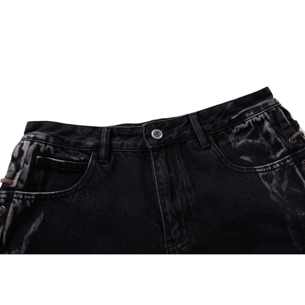 Rainbow Lace - Up Wide - Leg Black Jeans - Thrashink