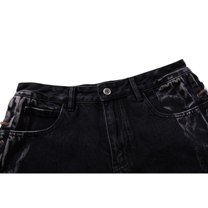 Rainbow Lace - Up Wide - Leg Black Jeans - Thrashink