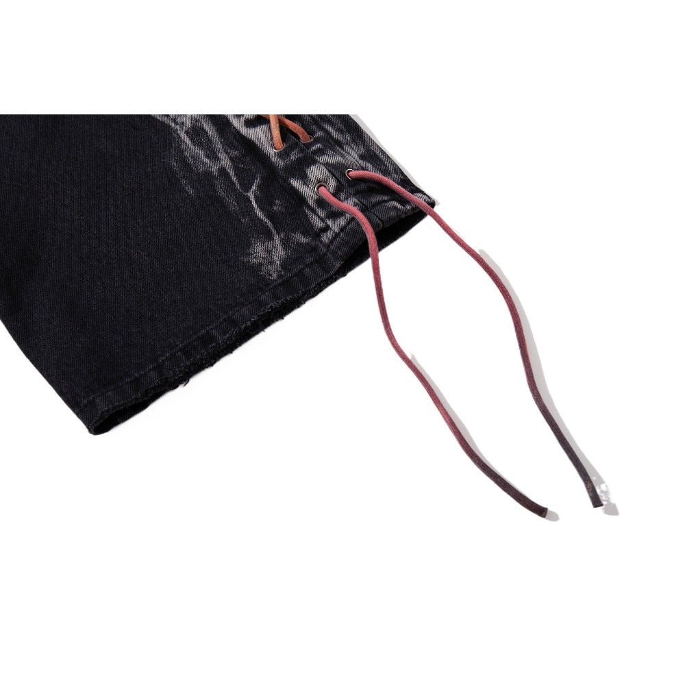 Rainbow Lace - Up Wide - Leg Black Jeans - Thrashink