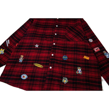 Red Plaid Fun Patches Shirt - Thrashink