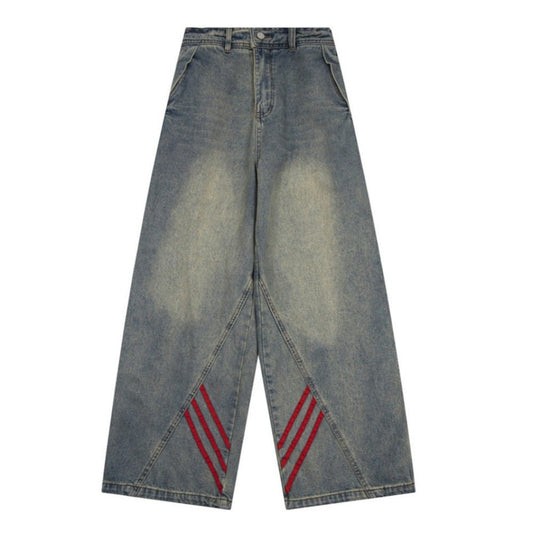 Red Striped Baggy Jeans - Thrashink