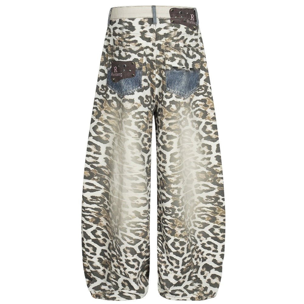 Retro 3D Printed Belt Leopard Print Jeans - Thrashink