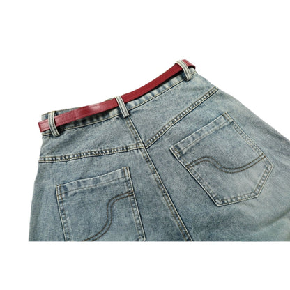 Retro Cat Whiskering Splatter Paint Belt Jeans - Thrashink