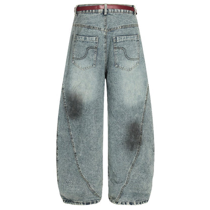 Retro Cat Whiskering Splatter Paint Belt Jeans - Thrashink