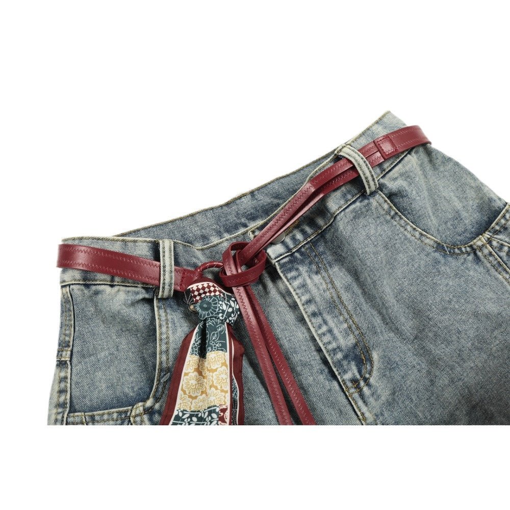 Retro Cat Whiskering Splatter Paint Belt Jeans - Thrashink