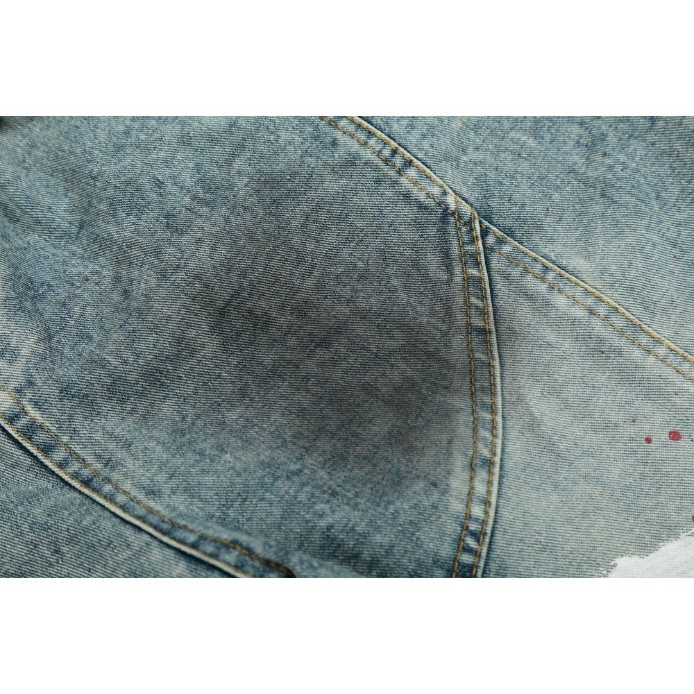 Retro Cat Whiskering Splatter Paint Belt Jeans - Thrashink