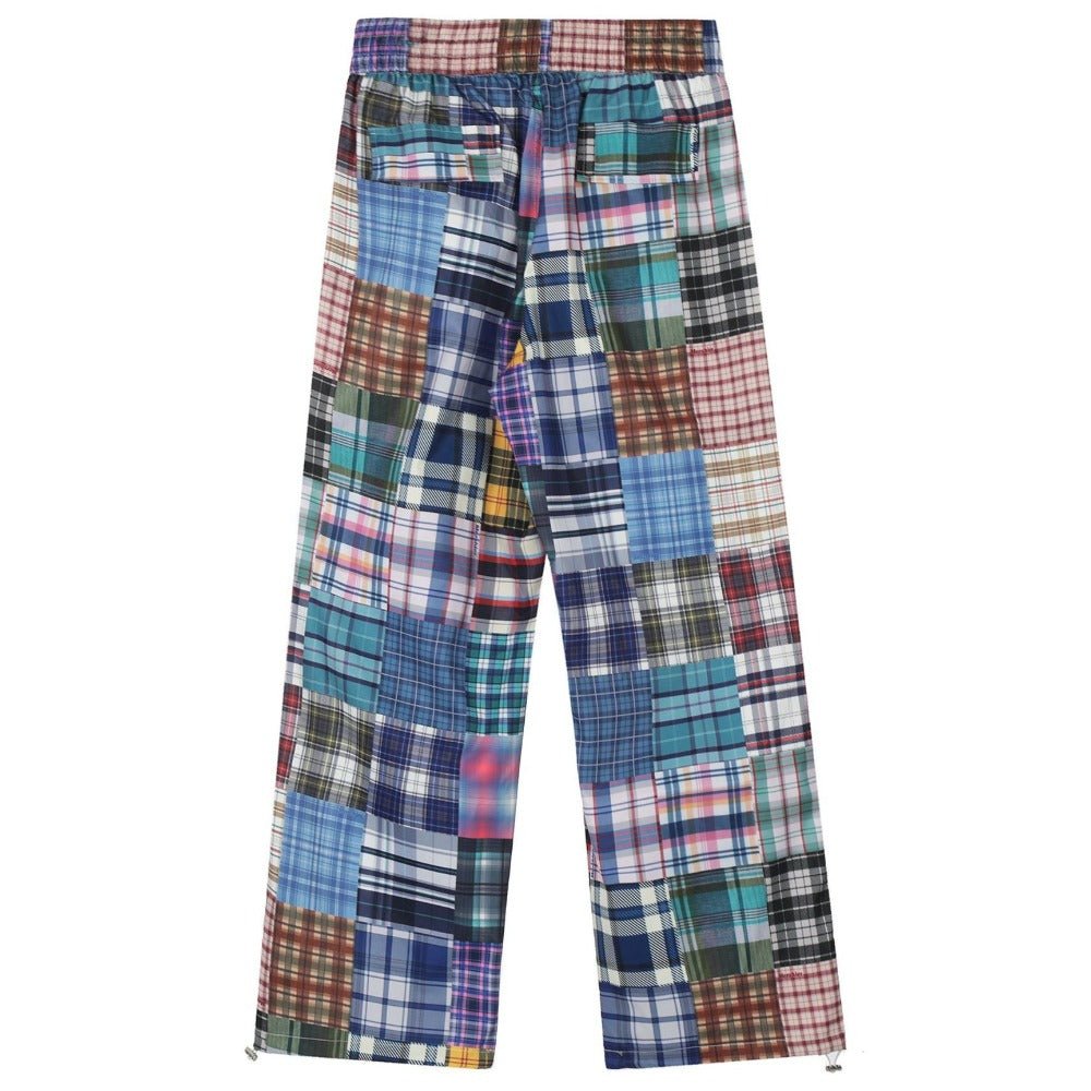 Retro Color Block Checkered Wide - leg Pants - Thrashink